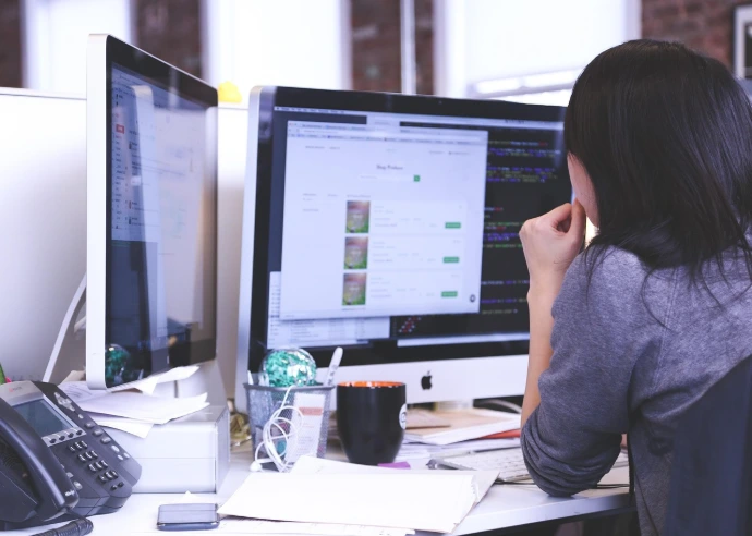 woman working on a computer